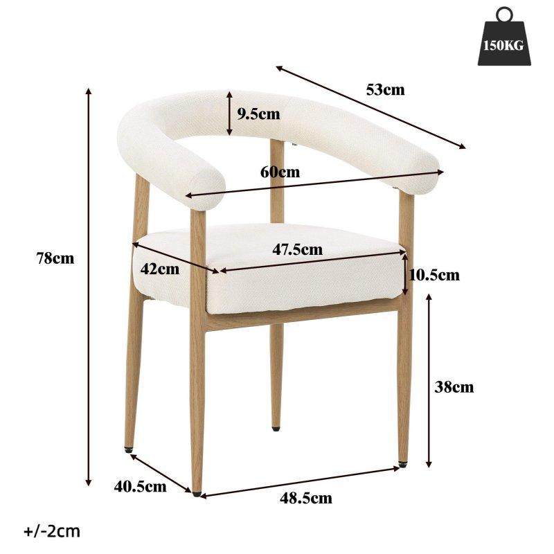 Bej Pelüş Kumaş Kolçaklı Ahşap Görünümlü Metal Ayaklı Yemek Sandalyesi 2li Set - 235628