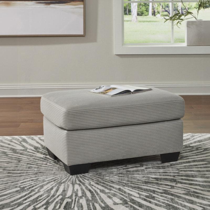 Bej Polyester Kumaş Masif Ahşap İskeletli Dikdörtgen Puf - 87x61 cm - 164989