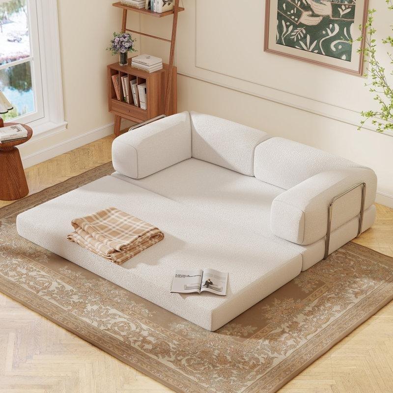 Bej Polyester Kumaş Modüler Yatak Olan Fonksiyonel Koltuk - 200 cm - 196262