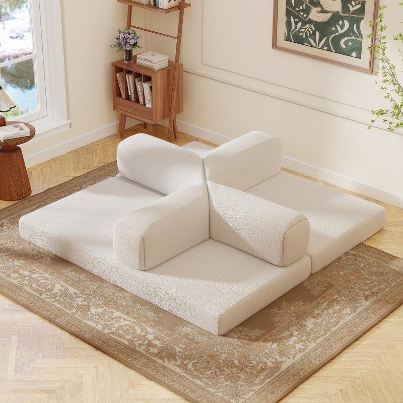 Bej Polyester Kumaş Modüler Yatak Olan Fonksiyonel Koltuk - 200 cm - 196262