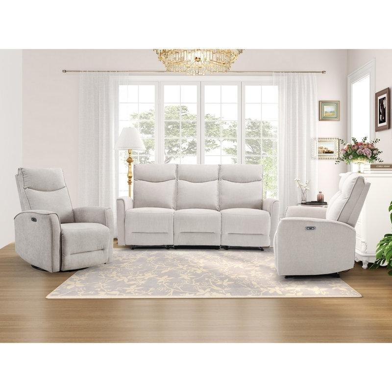 Bej Polyester Kumaş USB Portlu Elektrikli Mekanizmalı Koltuk Takımı - 191128