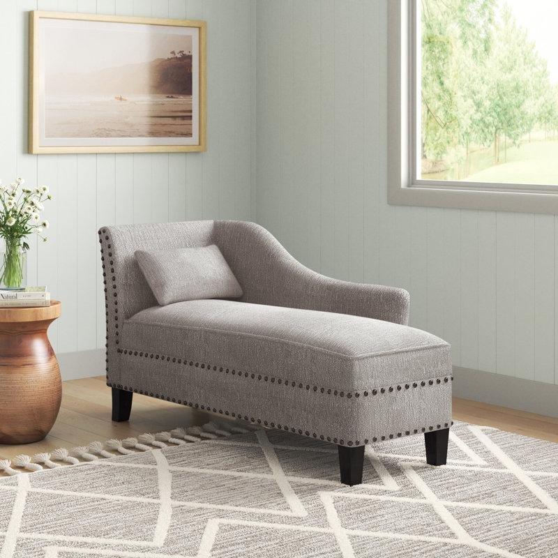Bej Polyester Zımba Detaylı Tek Kollu Masif Ahşap Josephine Koltuk - 155x64x81 cm - 190125