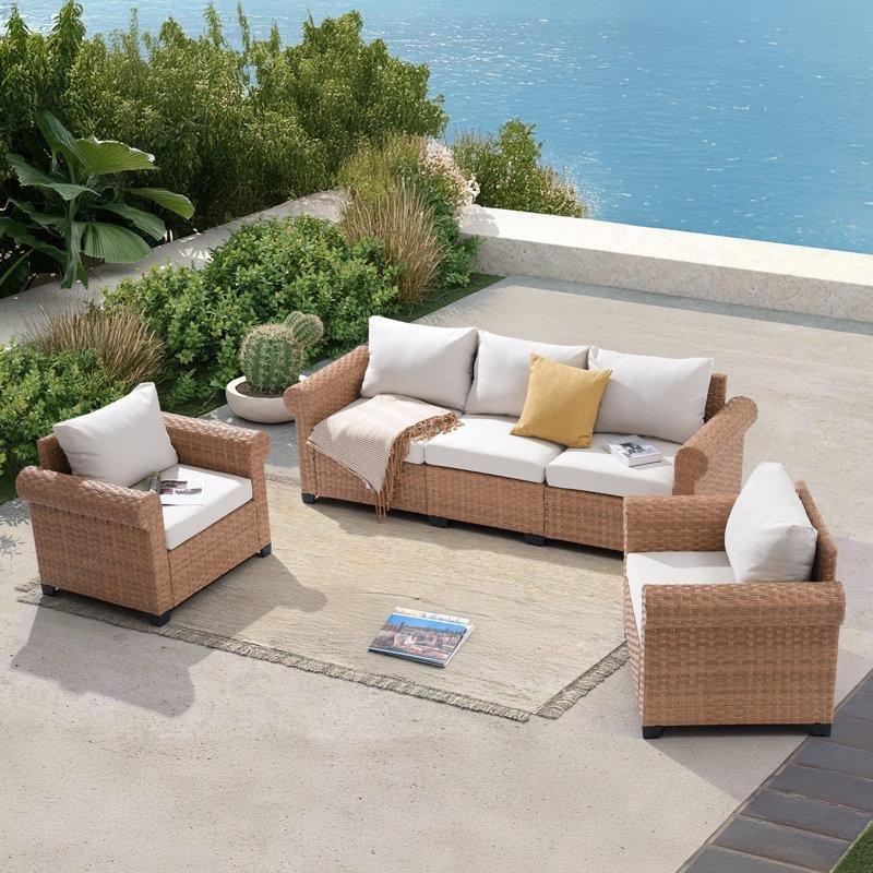 Bej Rattan 5 Kişilik Minderli Ergonomik Bahçe Takımı - 212565