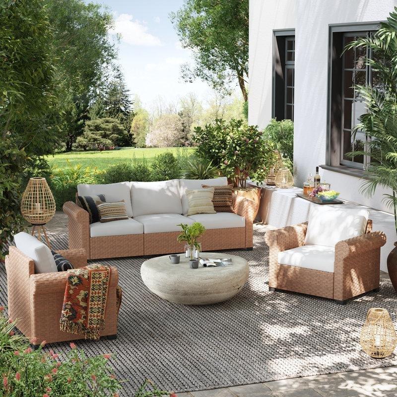 Bej Rattan 5 Kişilik Minderli Ergonomik Bahçe Takımı - 212565