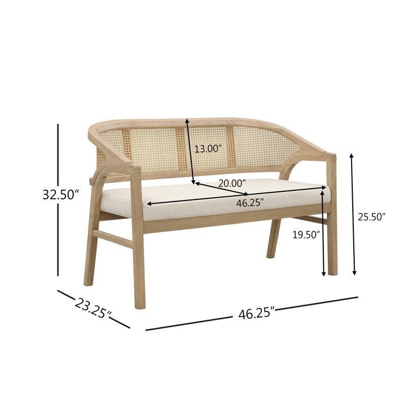 Bej Rattan Kavisli Masif Ahşap İkili Koltuk - 118 cm - 205729