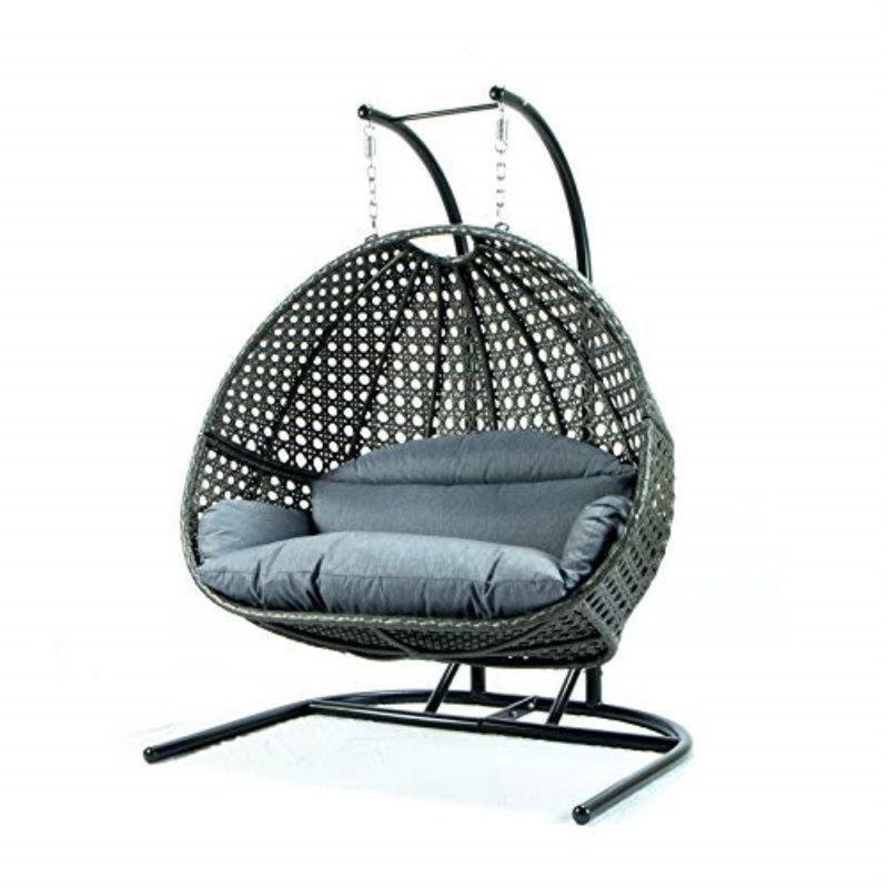 Bej Rattan Metal Çift Kişilik Ayaklı Minderli Balkon Salıncağı - 175035
