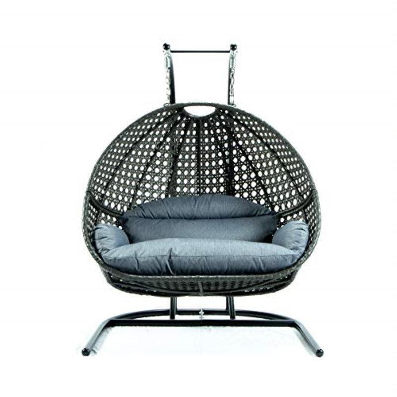 Bej Rattan Metal Çift Kişilik Ayaklı Minderli Balkon Salıncağı - 175035