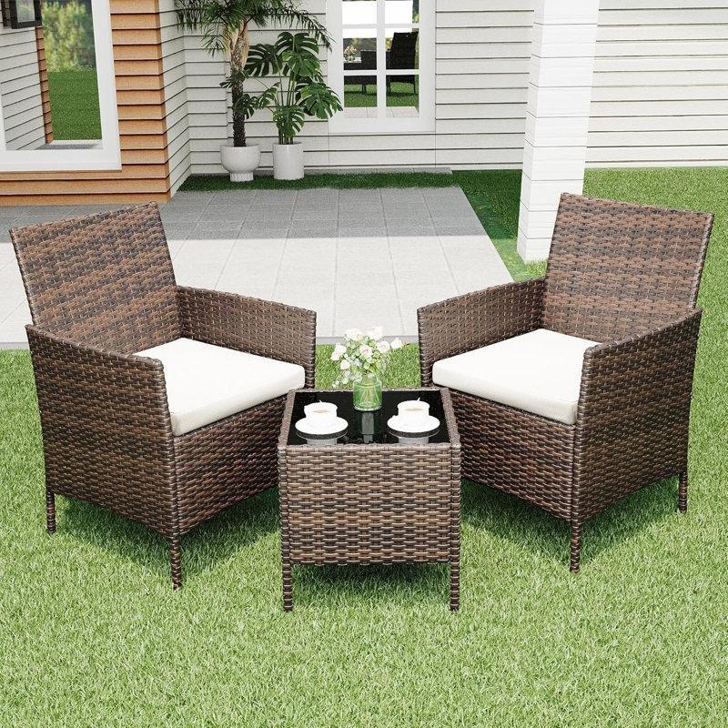 Bej Rattan Metal Minderli 3 Parça Bahçe Takımı - 209197