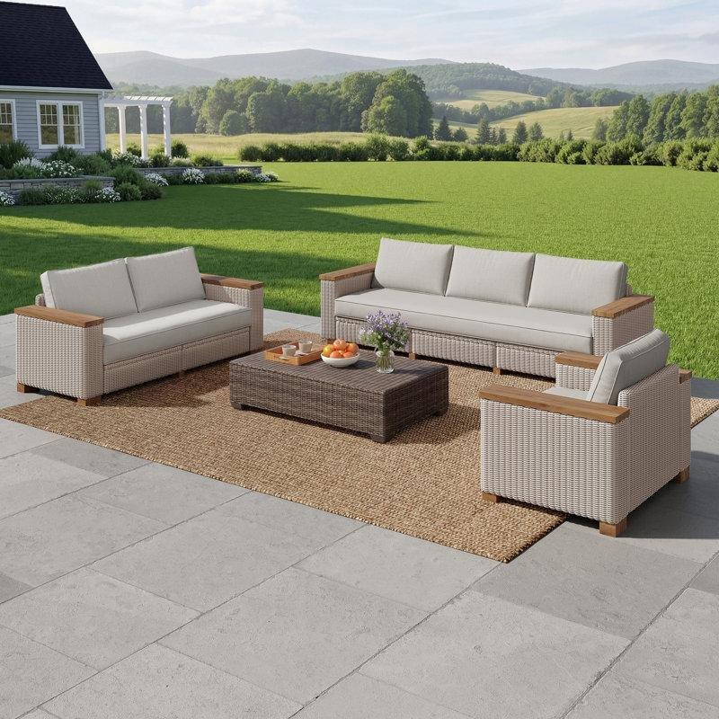 Bej Rattan Metal Minderli 6 Kişilik Modüler Bahçe Takımı - 212942