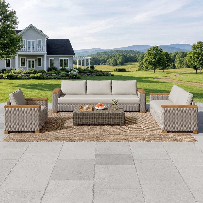Bej Rattan Metal Minderli 6 Kişilik Modüler Bahçe Takımı - 212942