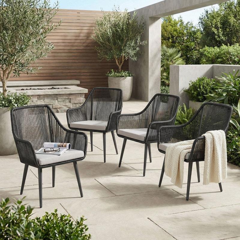 Bej Rattan Minderli 4lü Set Bahçe Sandalyesi - 63x64 cm - 173954