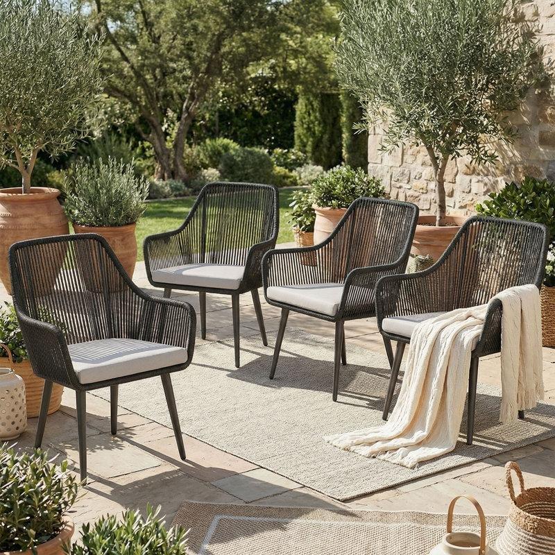 Bej Rattan Minderli 4lü Set Bahçe Sandalyesi - 63x64 cm - 173954
