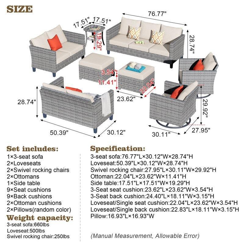 Bej Rattan Minderli 9 Kişilik Modüler Sallanır Bahçe Takımı - 210125
