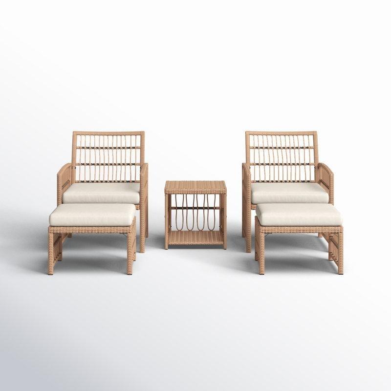 Bej Rattan Minderli ve Puf Tabureli 2 Kişilik Bahçe Takımı - 213043