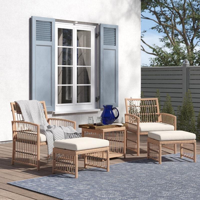 Bej Rattan Minderli ve Puf Tabureli 2 Kişilik Bahçe Takımı - 213043