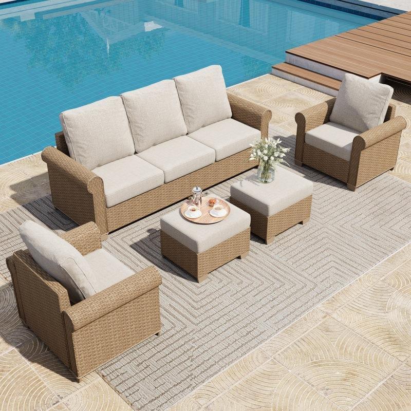 Bej Rattan Modüler 5 Kişilik Puflu Bahçe Takımı - 211709