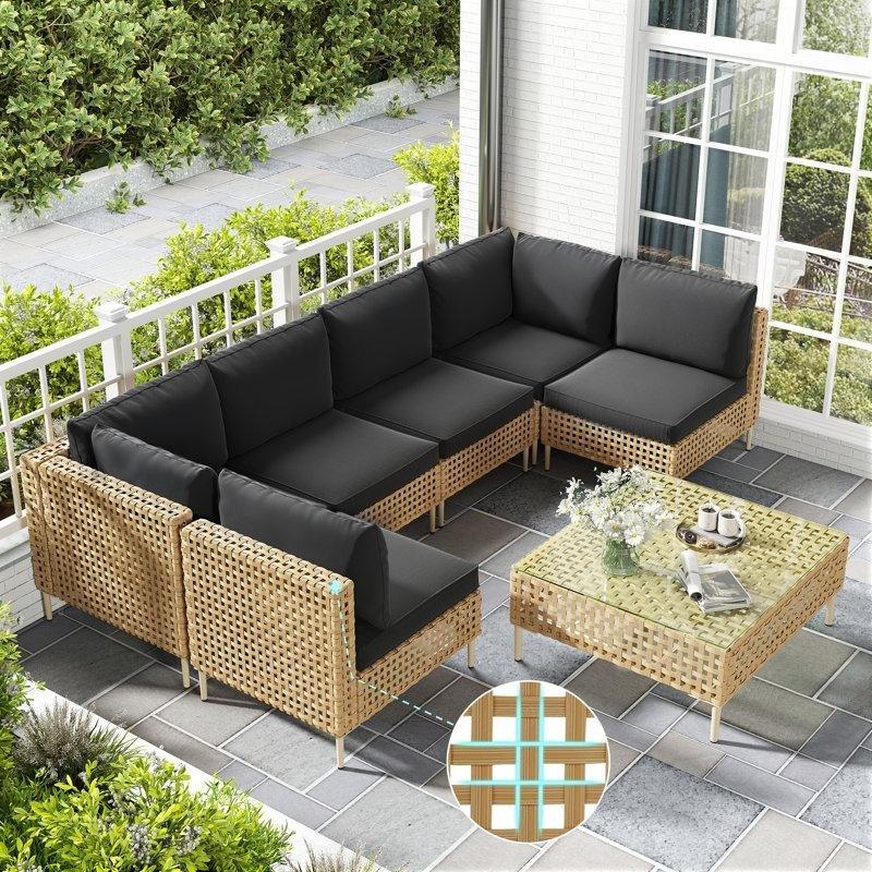 Bej Rattan Modüler 6 Kişilik Minderli Bahçe Takımı - 211317
