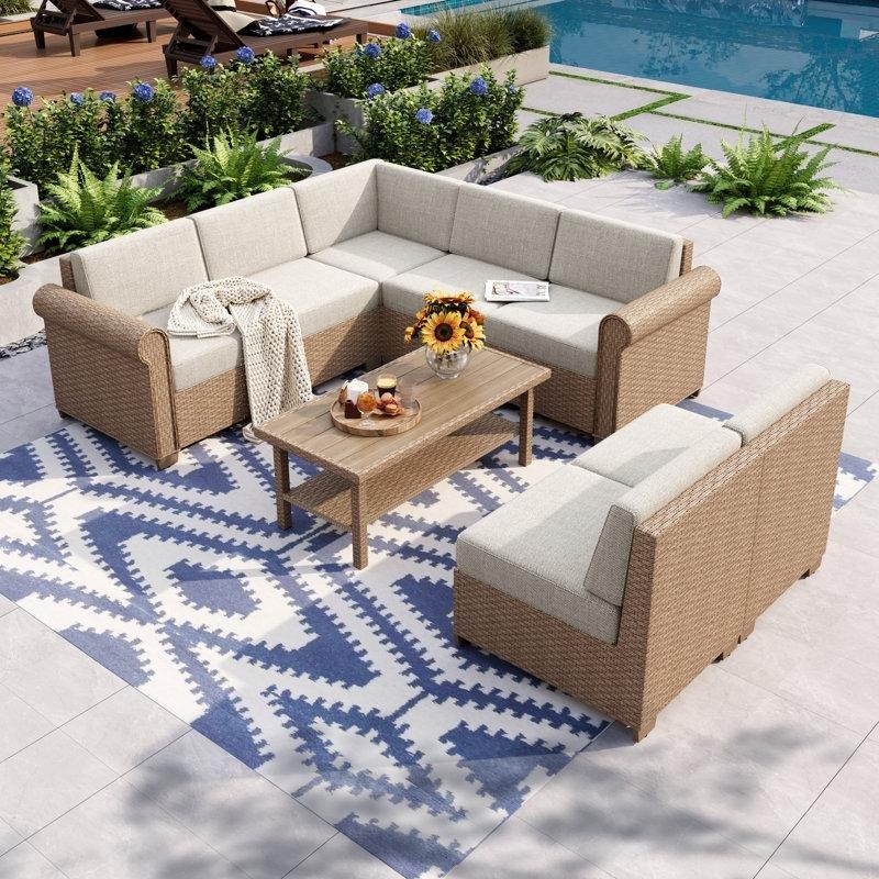 Bej Rattan Modüler 7 Kişilik L Köşe Bahçe Takımı - 212985