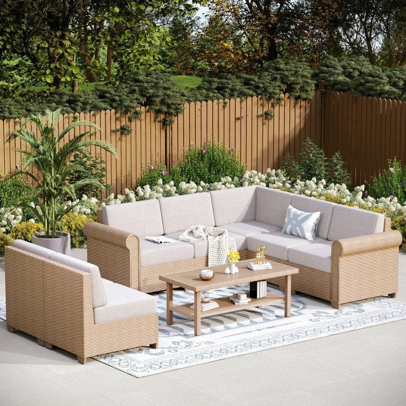 Bej Rattan Modüler 7 Kişilik L Köşe Bahçe Takımı - 212985