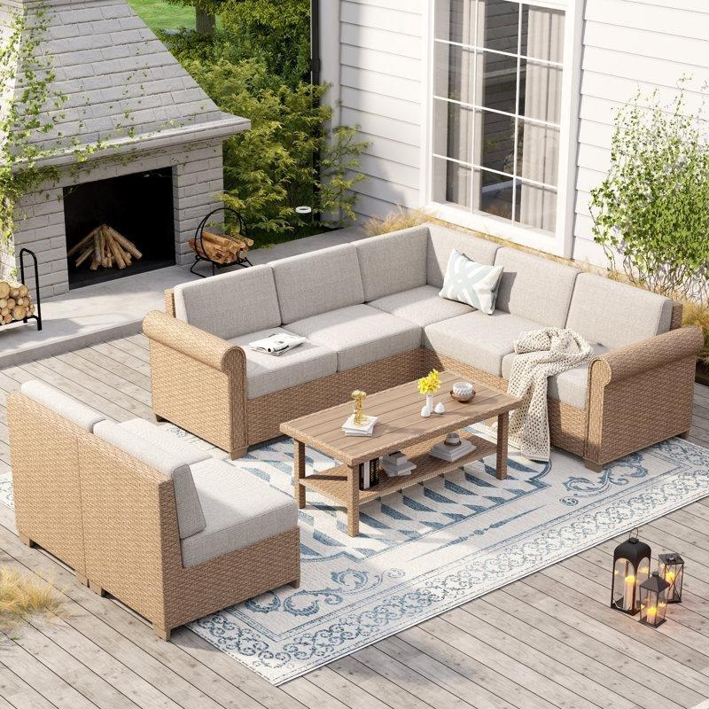 Bej Rattan Modüler 7 Kişilik L Köşe Bahçe Takımı - 212985