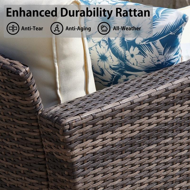 Bej Rattan Modüler Cam Tablalı Bahçe Takımı - 212196