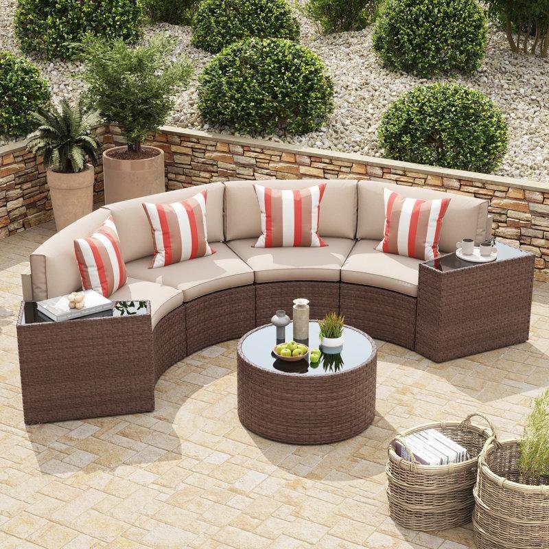 Bej Rattan Modüler Yarım Ay Tasarımlı 4 Kişilik Bahçe Takımı - 212489