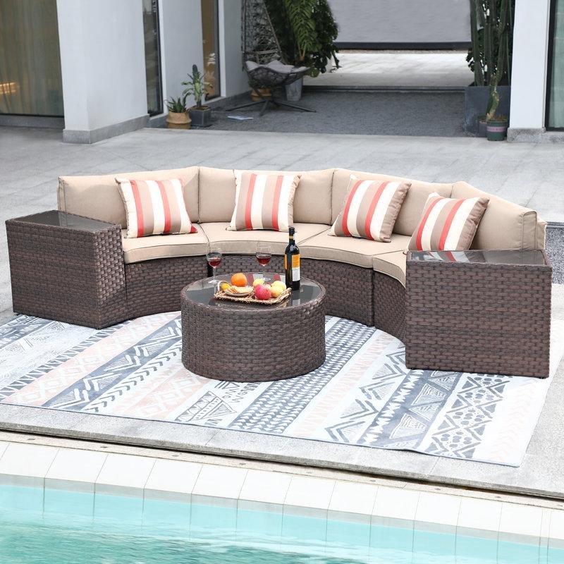 Bej Rattan Modüler Yarım Ay Tasarımlı 4 Kişilik Bahçe Takımı - 212489