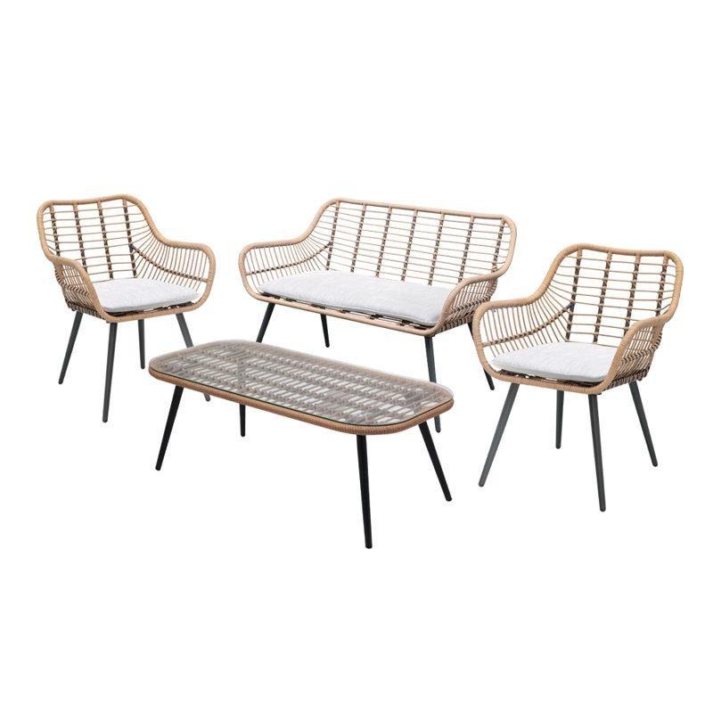 Bej Rattan ve Siyah Çelik Minderli 4 Kişilik Bahçe Takımı - 212341
