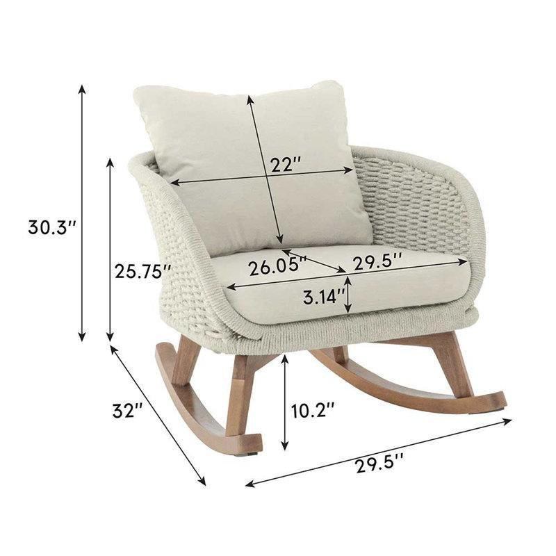 Bej Rengi Masif Akasya Ahşap ve PE Rattan Minderli Sallanan Sandalye - 75x82 cm - 219117