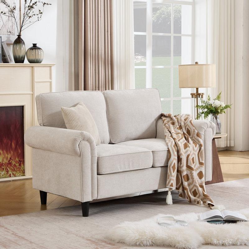 Bej Şönil Kıvrımlı Kollu İkili Koltuk - 155 cm - 208408