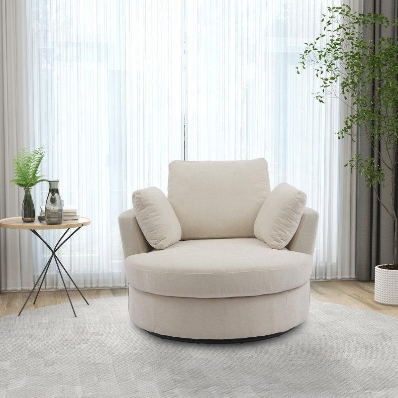 Bej Şönil Kumaş Kılıflı Döner Fıçı Tasarım Tekli Koltuk - 102 cm - 204035