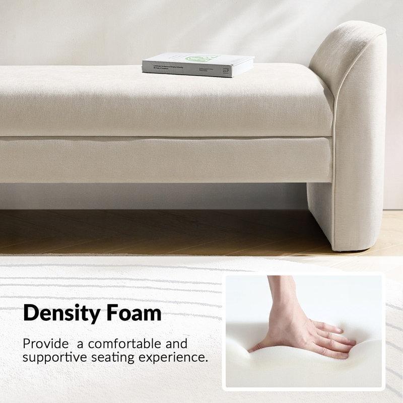 Bej Şönil Kumaş Kolçaklı Biyeli Modern Ahşap Bench Modeli - 145 cm - 164275