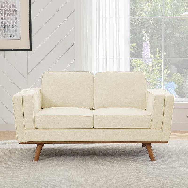 Bej Şönil Kumaş Masif Ahşap Ayaklı İkili Koltuk - 158 cm - 208156