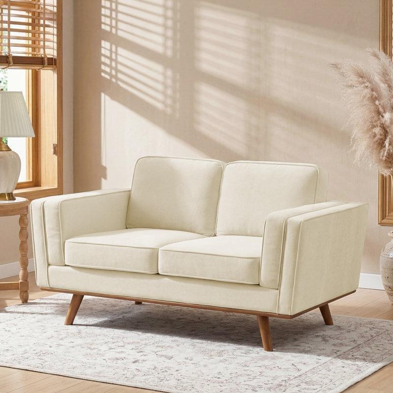 Bej Şönil Kumaş Masif Ahşap Ayaklı İkili Koltuk - 158 cm - 208156