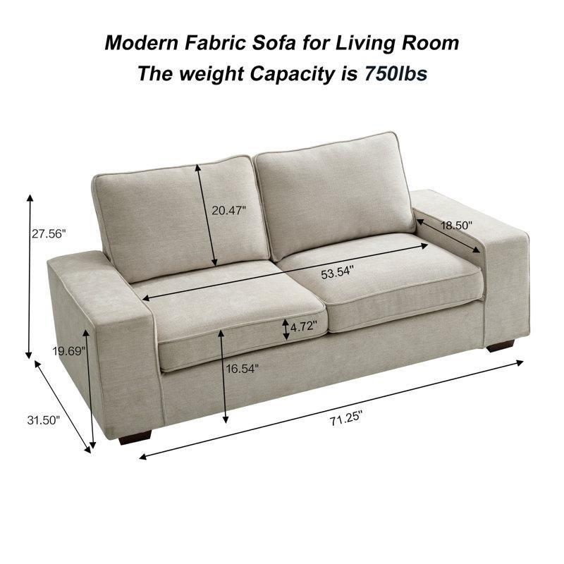 Bej Şönil Kumaş Masif Ahşap Ayaklı Kare Kollu Çıkarılabilir Kılıflı İkili Koltuk - 181 cm - 197355