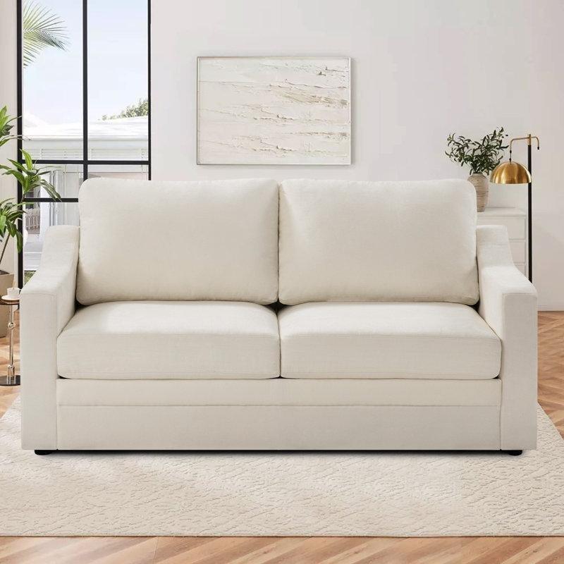 Bej Şönil Kumaş Masif Ahşap Geniş Kolçaklı İkili Koltuk - 171 cm - 206415