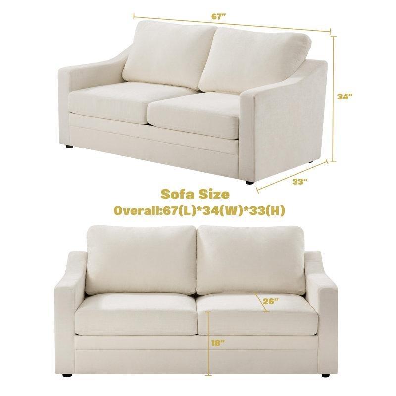 Bej Şönil Kumaş Masif Ahşap Geniş Kolçaklı İkili Koltuk - 171 cm - 206415