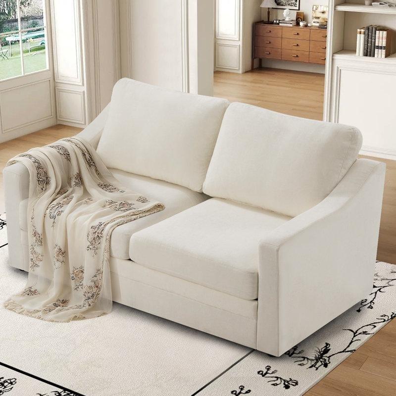 Bej Şönil Kumaş Masif Ahşap Geniş Kolçaklı İkili Koltuk - 171 cm - 206415