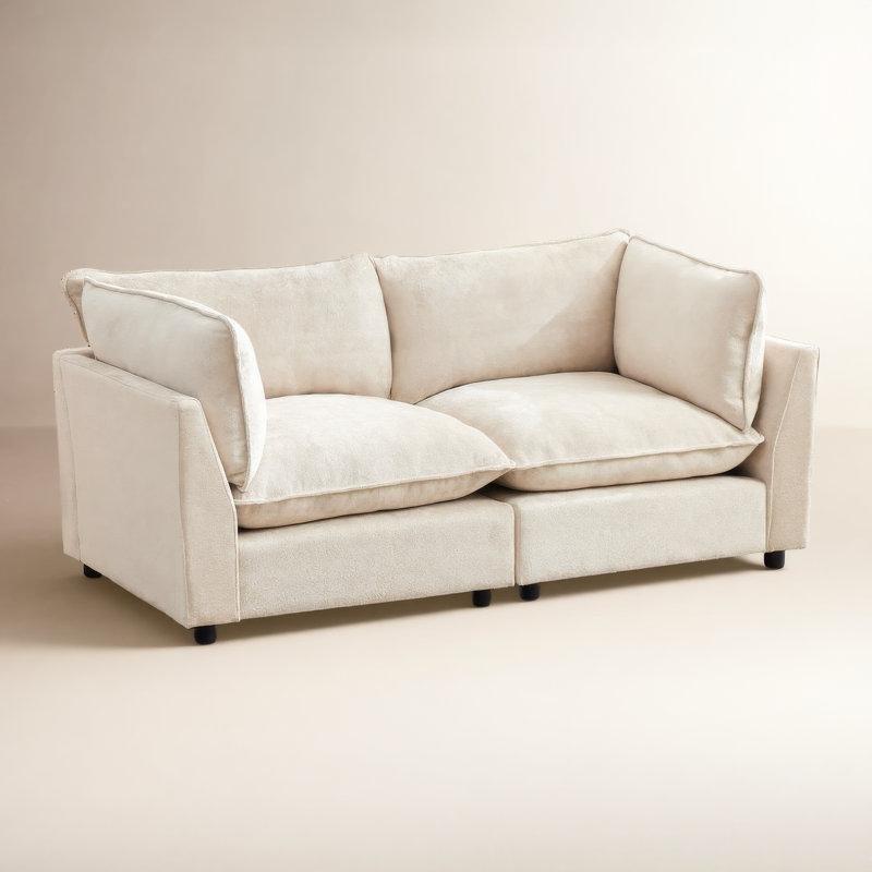 Bej Şönil Kumaş Masif Ahşap Modüler İkili Koltuk - 190 cm - 208484