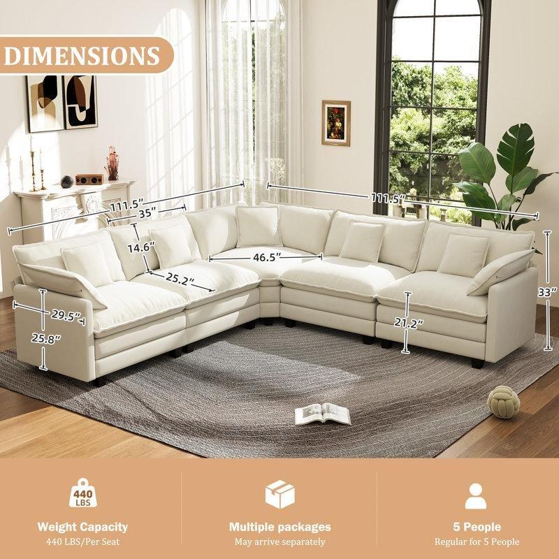 Bej Şönil Kumaş Modüler 5 Kişilik L Köşe Koltuk Takımı - 284x284 cm - 194088