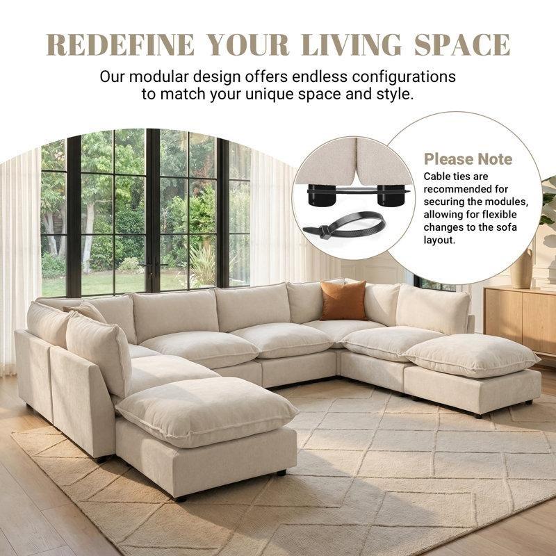 Bej Şönil Kumaş Modüler 6 Kişilik U Köşe Koltuk Takımı - 272 cm - 195301