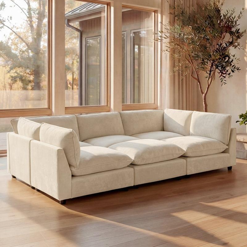 Bej Şönil Kumaş Modüler 6 Kişilik U Köşe Koltuk Takımı - 272 cm - 195301