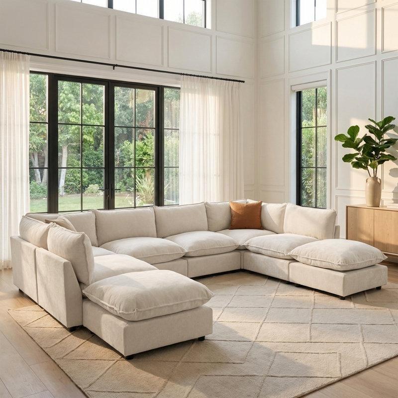 Bej Şönil Kumaş Modüler 8 Kişilik U Köşe Koltuk Takımı - 351x257 cm - 194623