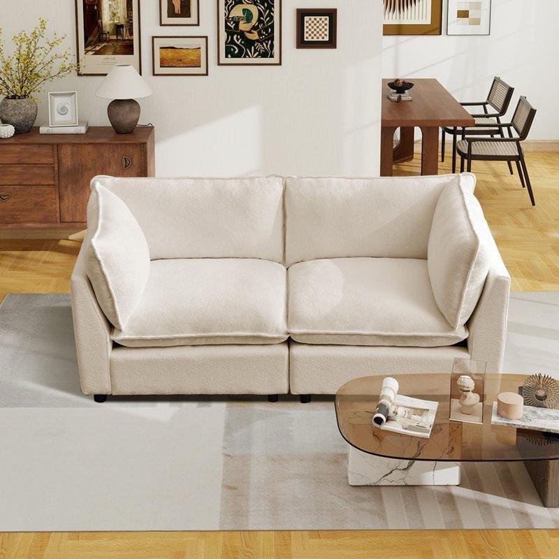 Bej Şönil Kumaş Modüler İkili Koltuk - 190 cm - 206163