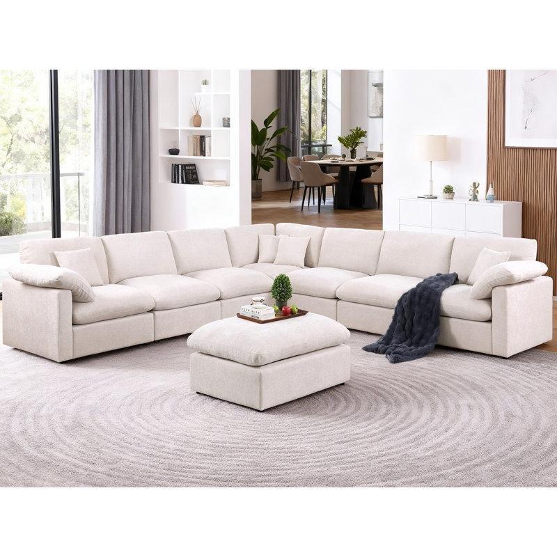 Bej Şönil Kumaş Modüler Yönü Değiştirilebilir 8 Kişilik Köşe Koltuk Takımı - 386x386 cm - 194921