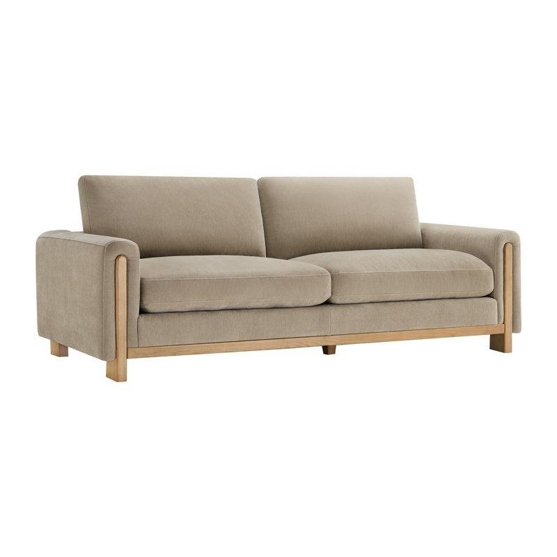 Bej Şönil Kumaşlı Yuvarlak Kolçaklı Masif Ahşap Ayaklı 3 Kişilik Koltuk - 224 cm - 196665