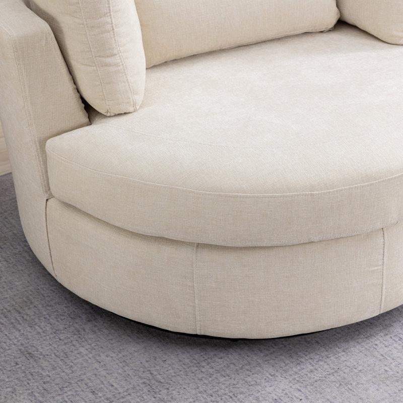 Bej Şönil Masif Ahşap Puflu Döner Fıçı Tasarım Tekli Koltuk - 127 cm - 204151