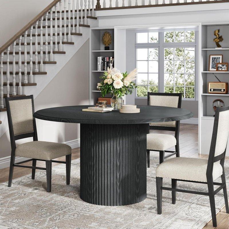 Bej Sunta ve Metal Pedestal Ayaklı Yuvarlak Bohem Yemek Masası - 120 cm - 237500