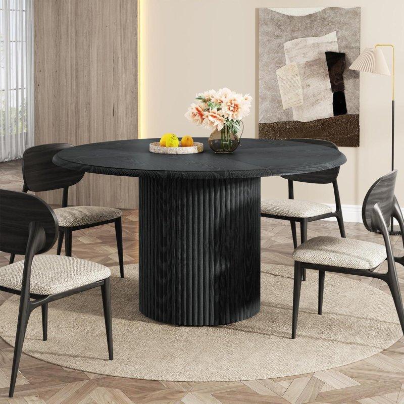 Bej Sunta ve Metal Pedestal Ayaklı Yuvarlak Bohem Yemek Masası - 120 cm - 237500