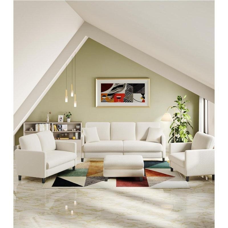Bej Teddy Kumaş Kare Kolçaklı Paket Yaylı İkili Koltuk - 130x89x89 cm - 208290